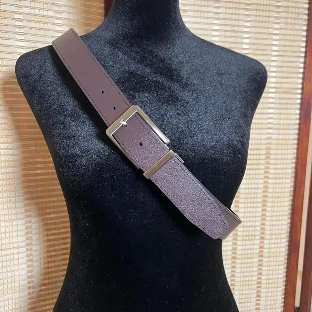 NIKE Reversible Leather Belt Black Brown Silver Buckle Swoosh Size 36